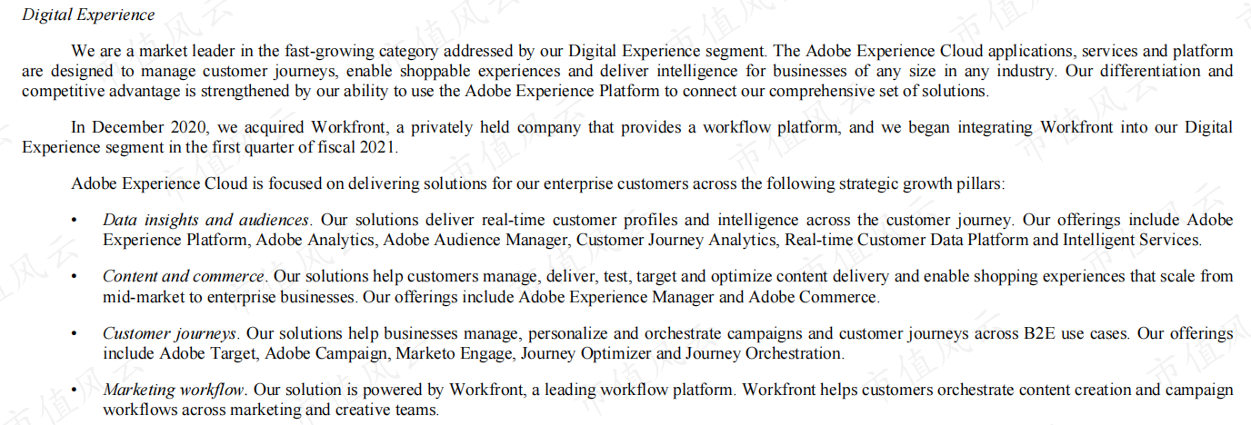 Digital Experience 业务战略 数据来源：Adobe 10-Q 06.30.21