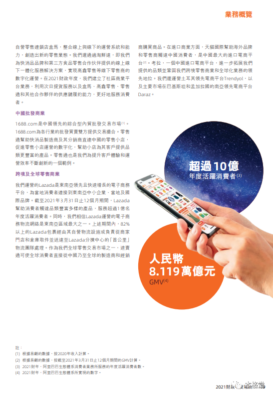 阿里巴巴2021年年报&ldquo;业务概览&ldquo;其中一页