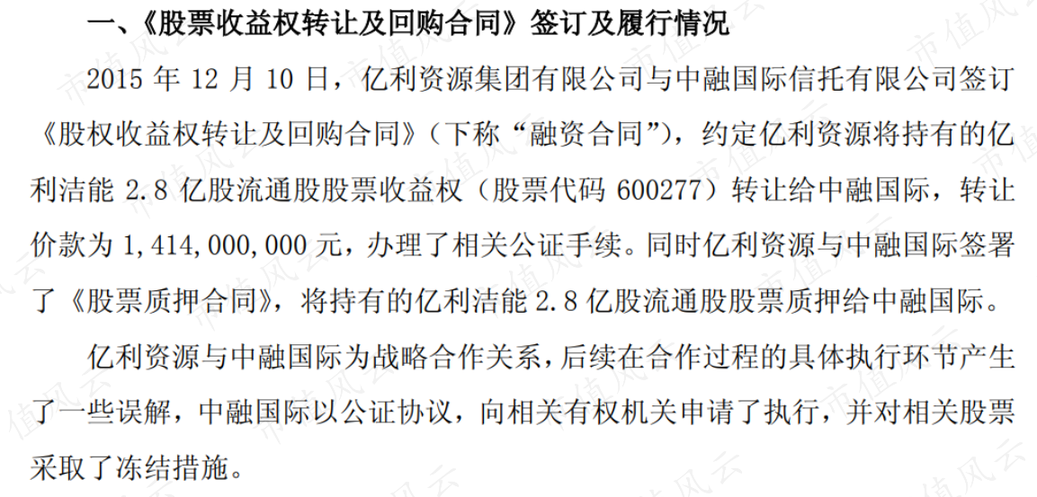 亿利洁能关于公司控股股东与中融国际信托有限公司股票质押业务进展公告20160815