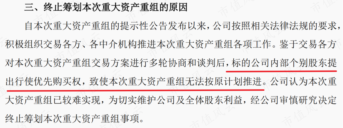 （来源：关于终止筹划重大资产重组的公告）