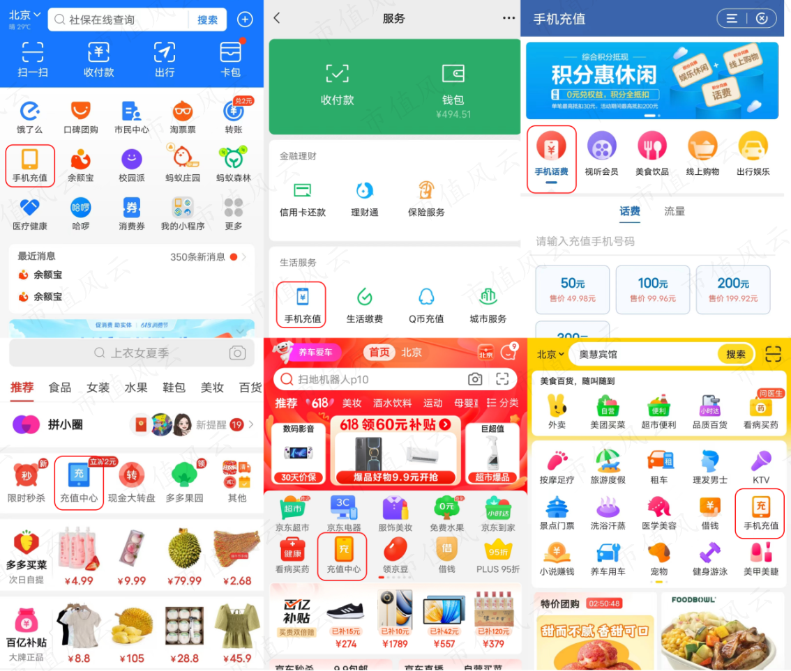 （来源：支付宝、微信、中国建设银行、拼多多、京东、美团APP）